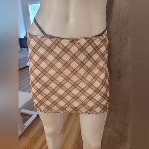 Coquette Lettuce Trim Plaid Mesh Preppy Mini Skirt with Bow Divided